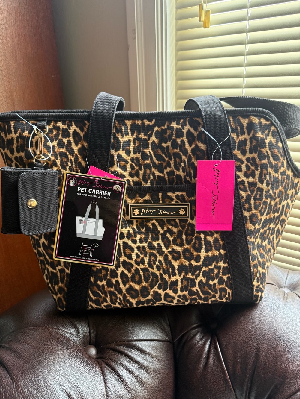 Betsey Johnson NWT Leopard Print Pet Carrier Tote - Black & Brown